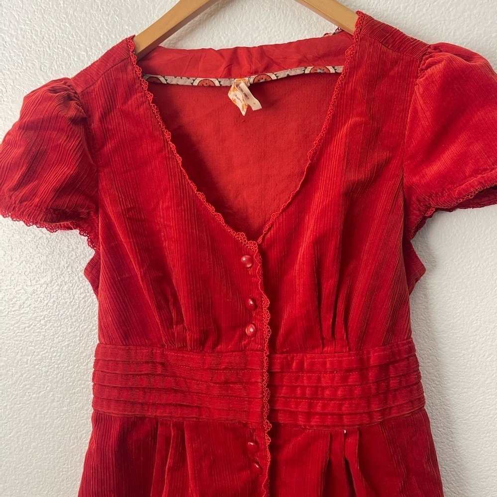Maeve Y2K retro Vintage Goth Victorian Red Corduroy Dress Holiday /Party Sz 4 - Picture 2 of 10